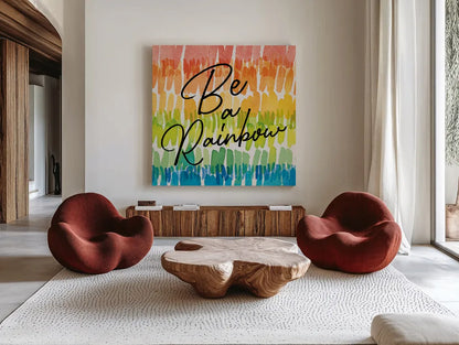 Rainbow World II by Wild Apple Portfolio. Shown as extra-large giant wall art in a modern living room. Available as an archival giclee rolled canvas, fine art paper, or poster print. SKU 63007a.