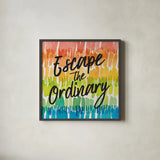Rainbow World II Escape by Wild Apple Portfolio. Shown in a sleek black glass frame for a contemporary gallery look. Available as an archival giclee rolled canvas, fine art paper, or poster print. SKU 75336a.
