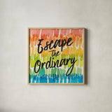 Rainbow World II Escape by Wild Apple Portfolio. Shown in a natural wood glass frame for a timeless modern aesthetic. Available as an archival giclee rolled canvas, fine art paper, or poster print. SKU 75336a.