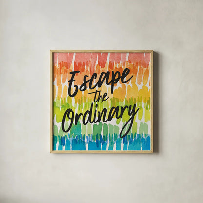 Rainbow World II Escape by Wild Apple Portfolio. Shown in a natural wood glass frame for a timeless modern aesthetic. Available as an archival giclee rolled canvas, fine art paper, or poster print. SKU 75336a.