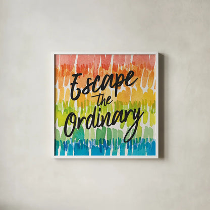 Rainbow World II Escape by Wild Apple Portfolio. Shown in a crisp white glass frame for a clean and minimalist style. Available as an archival giclee rolled canvas, fine art paper, or poster print. SKU 75336a.