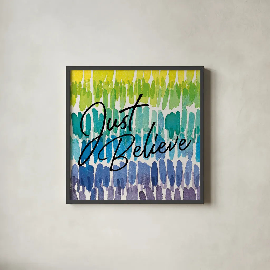 Rainbow World III by Wild Apple Portfolio. Shown in a sleek black glass frame for a contemporary gallery look. Available as an archival giclee rolled canvas, fine art paper, or poster print. SKU 63008a.