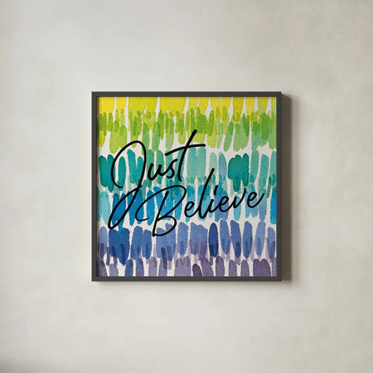 Rainbow World III by Wild Apple Portfolio. Shown in a sleek black glass frame for a contemporary gallery look. Available as an archival giclee rolled canvas, fine art paper, or poster print. SKU 63008a.