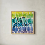 Rainbow World III by Wild Apple Portfolio. Shown in a natural wood glass frame for a timeless modern aesthetic. Available as an archival giclee rolled canvas, fine art paper, or poster print. SKU 63008a.