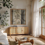 Raku II by Wild Apple Portfolio. Shown in a natural wood frame in a cozy modern living room. Available as an archival giclee rolled canvas, fine art paper, or poster print. SKU 15688a.