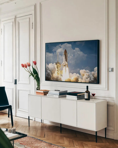Ready to Launch by Wild Apple Portfolio. shown as a framed stretched canvas in a living room above a console. Available as a archival giclee rolled canvas, fine art paper, or poster print. SKU 87124i.