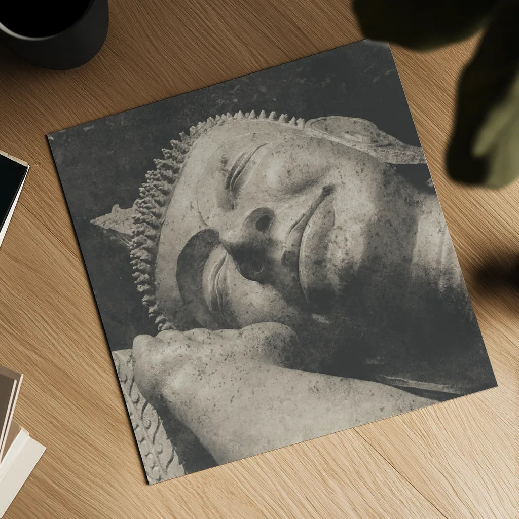 Reclining Buddha by Wild Apple Portfolio. Shown as a detailed flat fine art print, highlighting archival giclee quality. Available as an archival giclee rolled canvas, fine art paper, or poster print. SKU 38801a.