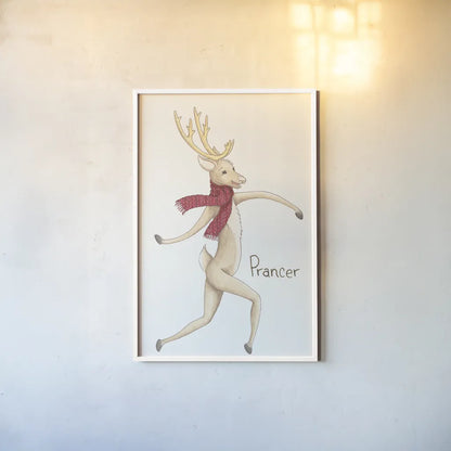 Reindeer III by Wild Apple Portfolio. shown as a paper print in a white frame. Available as a archival giclee rolled canvas, fine art paper, or poster print. SKU 103517h.