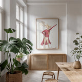 Reindeer V by Wild Apple Portfolio. shown as a print in a natural wood frame in a dining room. Available as a archival giclee rolled canvas, fine art paper, or poster print. SKU 103519h.