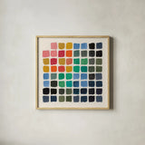 Retro Color Chart by Wild Apple Portfolio. Shown in a natural wood glass frame for a timeless modern aesthetic. Available as an archival giclee rolled canvas, fine art paper, or poster print. SKU 80393a.