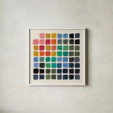 Retro Color Chart by Wild Apple Portfolio. Shown in a crisp white glass frame for a clean and minimalist style. Available as an archival giclee rolled canvas, fine art paper, or poster print. SKU 80393a.