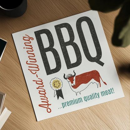 Retro Food Award Winning BBQ by Wild Apple Portfolio. Shown as a detailed flat fine art print, highlighting archival giclee quality. Available as an archival giclee rolled canvas, fine art paper, or poster print. SKU 92155a.