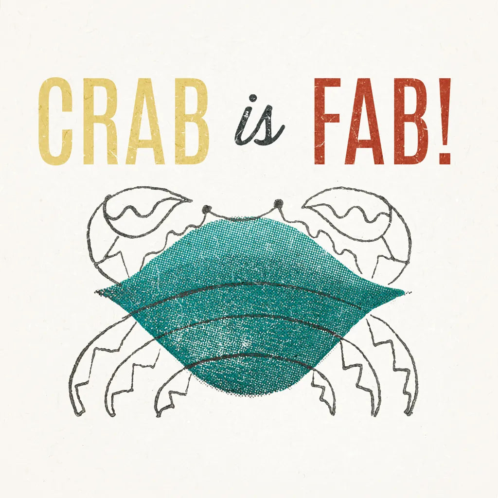 Retro Food Crab is Fab by Wild Apple Portfolio. SKU 92157a. Archival Giclee Fine art print for wall decor.
