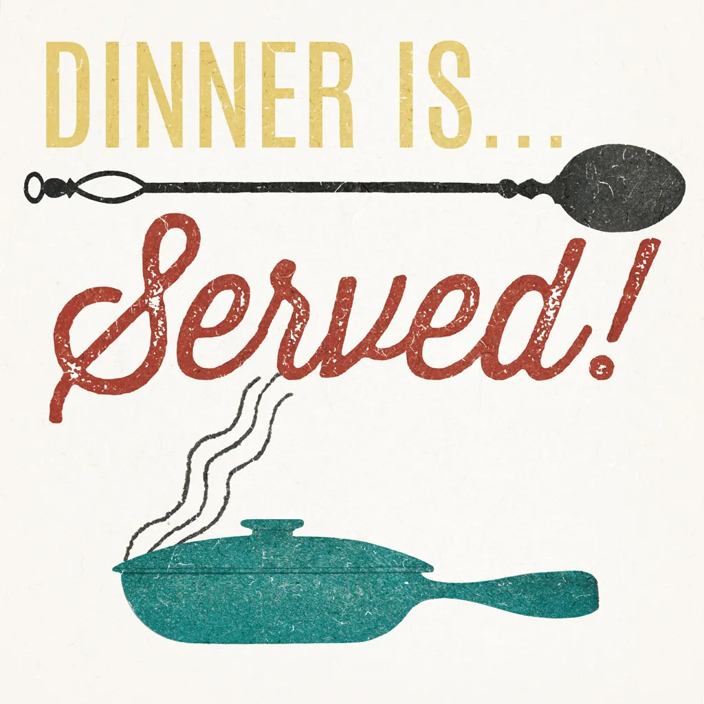 Retro Food Dinner is Served by Wild Apple Portfolio. SKU 92158a. Archival Giclee Fine art print for wall decor.