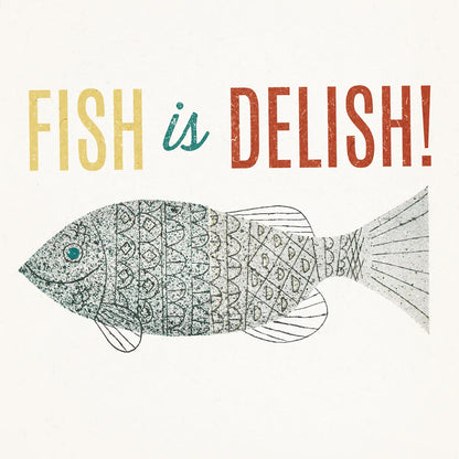 Retro Food Fish is Delish by Wild Apple Portfolio. SKU 92160a. Archival Giclee Fine art print for wall decor.