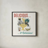 Retro Food Fruit Bowl by Wild Apple Portfolio. Shown in a sleek black glass frame for a contemporary gallery look. Available as an archival giclee rolled canvas, fine art paper, or poster print. SKU 92161a.