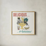 Retro Food Fruit Bowl by Wild Apple Portfolio. Shown in a natural wood glass frame for a timeless modern aesthetic. Available as an archival giclee rolled canvas, fine art paper, or poster print. SKU 92161a.