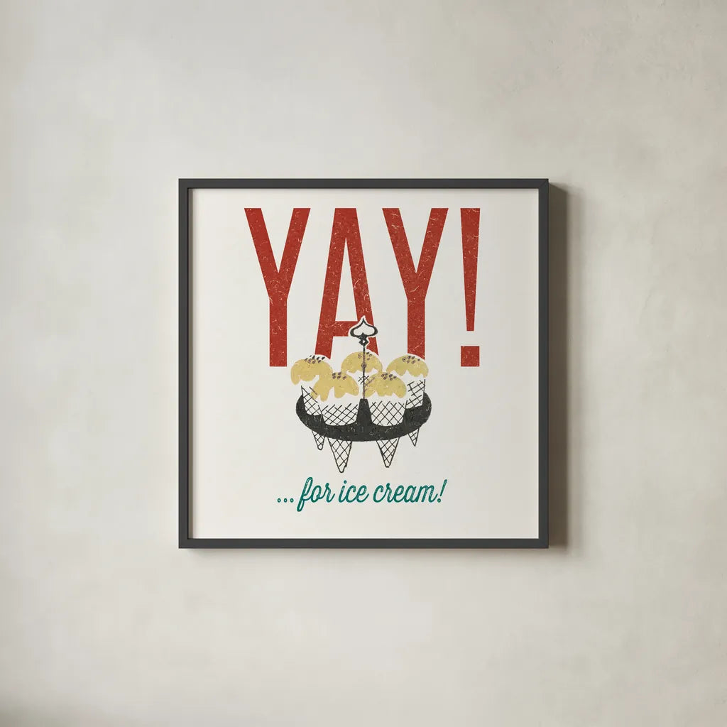 Retro Food Ice Cream by Wild Apple Portfolio. Shown in a sleek black glass frame for a contemporary gallery look. Available as an archival giclee rolled canvas, fine art paper, or poster print. SKU 92163a.
