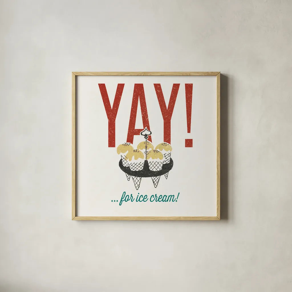 Retro Food Ice Cream by Wild Apple Portfolio. Shown in a natural wood glass frame for a timeless modern aesthetic. Available as an archival giclee rolled canvas, fine art paper, or poster print. SKU 92163a.