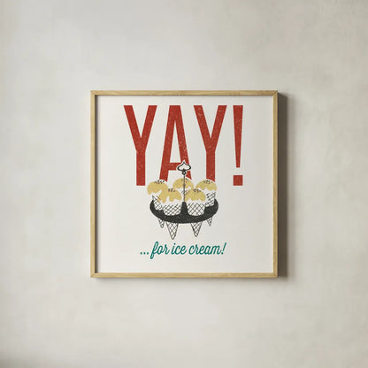 Retro Food Ice Cream by Wild Apple Portfolio. Shown in a natural wood glass frame for a timeless modern aesthetic. Available as an archival giclee rolled canvas, fine art paper, or poster print. SKU 92163a.
