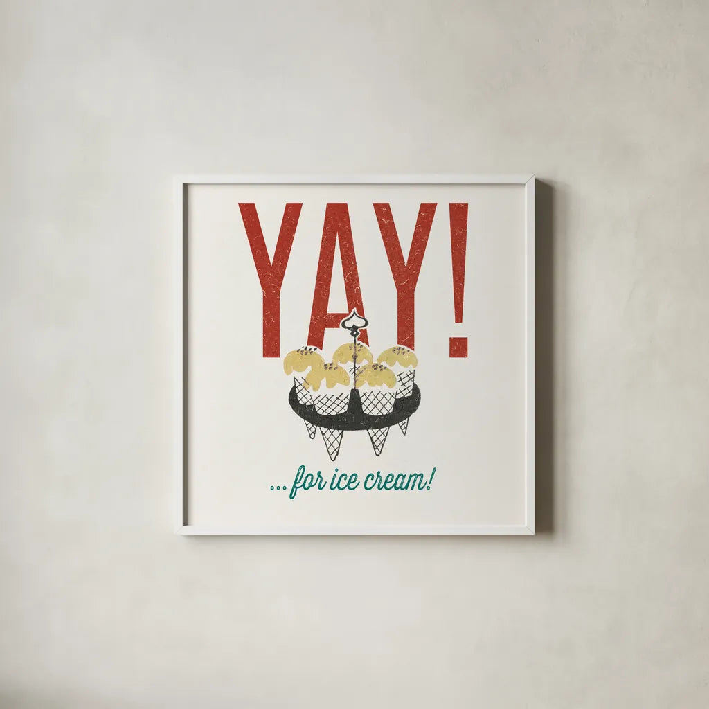 Retro Food Ice Cream by Wild Apple Portfolio. Shown in a crisp white glass frame for a clean and minimalist style. Available as an archival giclee rolled canvas, fine art paper, or poster print. SKU 92163a.