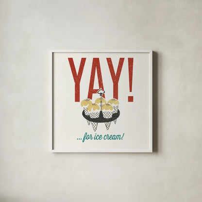 Retro Food Ice Cream by Wild Apple Portfolio. Shown in a crisp white glass frame for a clean and minimalist style. Available as an archival giclee rolled canvas, fine art paper, or poster print. SKU 92163a.