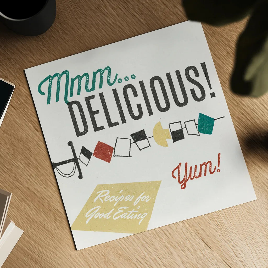 Retro Food Kabob by Wild Apple Portfolio. Shown as a detailed flat fine art print, highlighting archival giclee quality. Available as an archival giclee rolled canvas, fine art paper, or poster print. SKU 92164a.