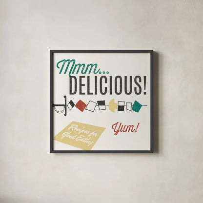 Retro Food Kabob by Wild Apple Portfolio. Shown in a sleek black glass frame for a contemporary gallery look. Available as an archival giclee rolled canvas, fine art paper, or poster print. SKU 92164a.