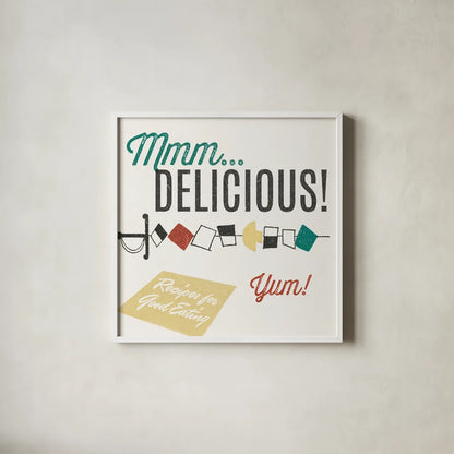 Retro Food Kabob by Wild Apple Portfolio. Shown in a crisp white glass frame for a clean and minimalist style. Available as an archival giclee rolled canvas, fine art paper, or poster print. SKU 92164a.