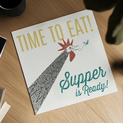 Retro Food Rooster by Wild Apple Portfolio. Shown as a detailed flat fine art print, highlighting archival giclee quality. Available as an archival giclee rolled canvas, fine art paper, or poster print. SKU 92166a.