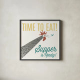 Retro Food Rooster by Wild Apple Portfolio. Shown in a sleek black glass frame for a contemporary gallery look. Available as an archival giclee rolled canvas, fine art paper, or poster print. SKU 92166a.