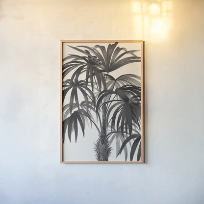 Riviera Palms II BW by Wild Apple Portfolio. shown as a paper print in a natural frame. Available as a archival giclee rolled canvas, fine art paper, or poster print. SKU 75167h.