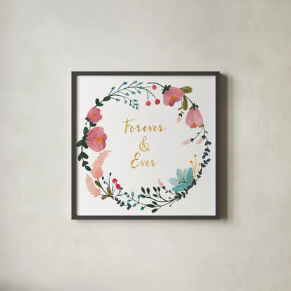 Romantic Floral I by Wild Apple Portfolio. Shown in a sleek black glass frame for a contemporary gallery look. Available as an archival giclee rolled canvas, fine art paper, or poster print. SKU 30130a.