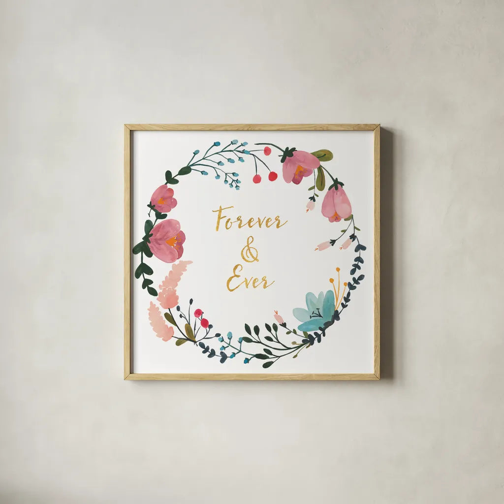 Romantic Floral I by Wild Apple Portfolio. Shown in a natural wood glass frame for a timeless modern aesthetic. Available as an archival giclee rolled canvas, fine art paper, or poster print. SKU 30130a.