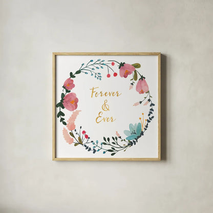 Romantic Floral I by Wild Apple Portfolio. Shown in a natural wood glass frame for a timeless modern aesthetic. Available as an archival giclee rolled canvas, fine art paper, or poster print. SKU 30130a.