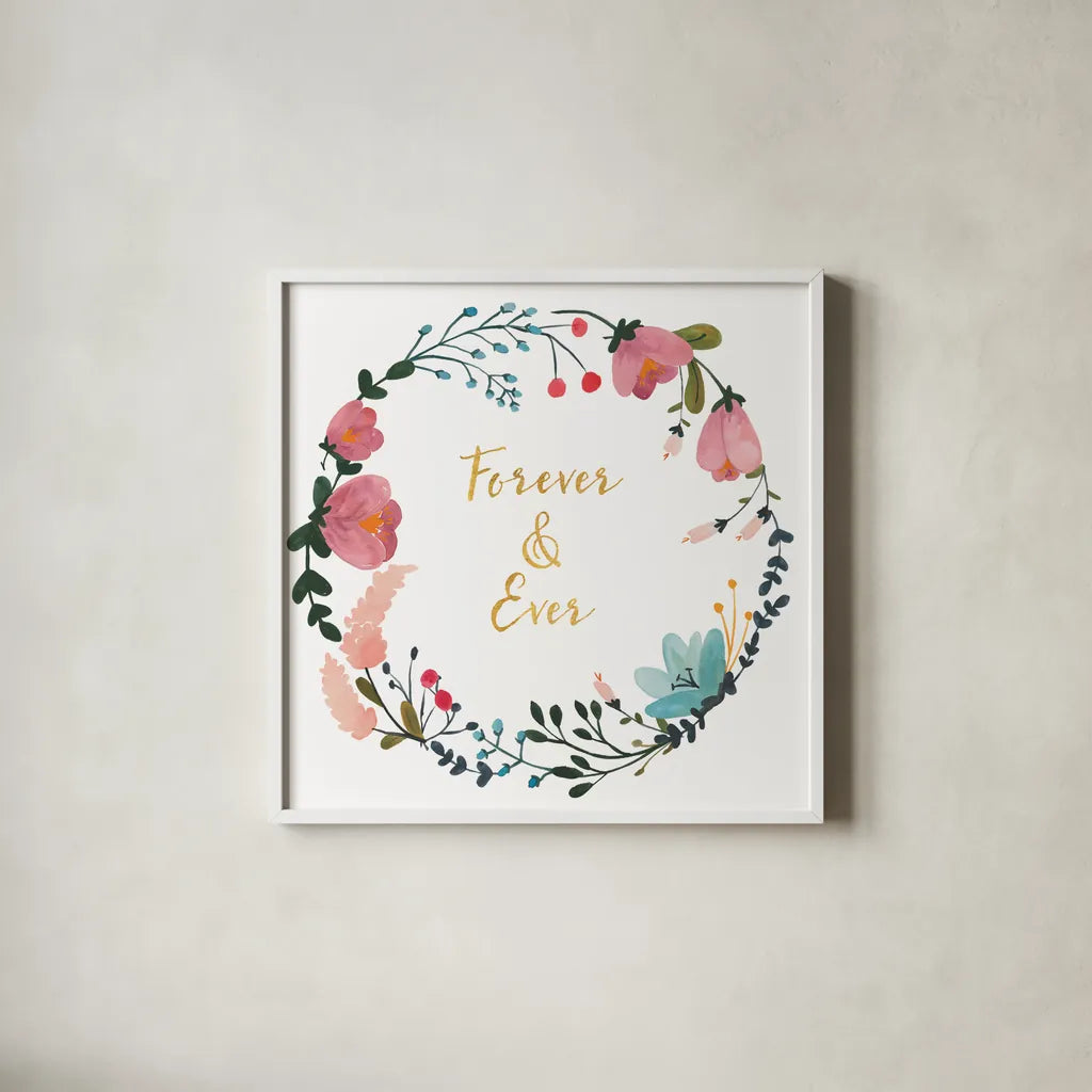Romantic Floral I by Wild Apple Portfolio. Shown in a crisp white glass frame for a clean and minimalist style. Available as an archival giclee rolled canvas, fine art paper, or poster print. SKU 30130a.