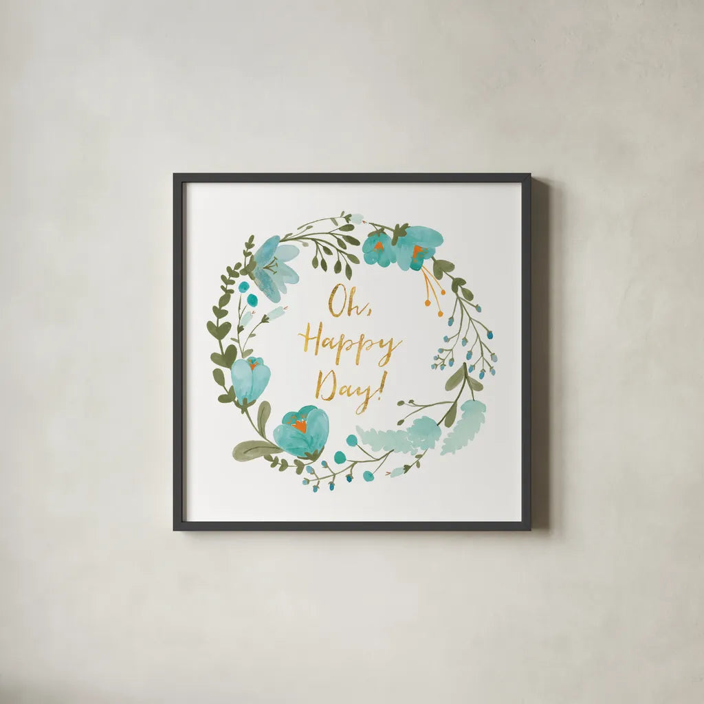 Romantic Floral II Blue by Wild Apple Portfolio. Shown in a sleek black glass frame for a contemporary gallery look. Available as an archival giclee rolled canvas, fine art paper, or poster print. SKU 57583a.