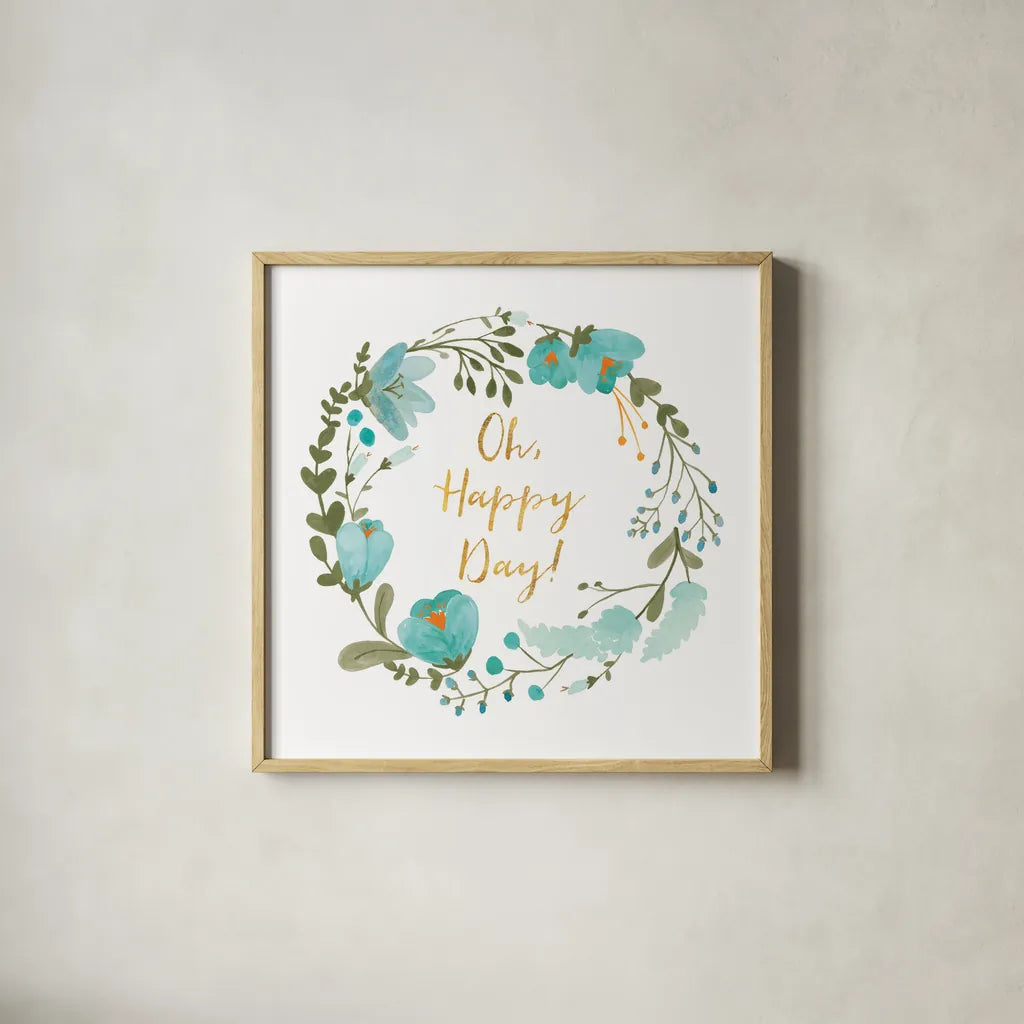 Romantic Floral II Blue by Wild Apple Portfolio. Shown in a natural wood glass frame for a timeless modern aesthetic. Available as an archival giclee rolled canvas, fine art paper, or poster print. SKU 57583a.