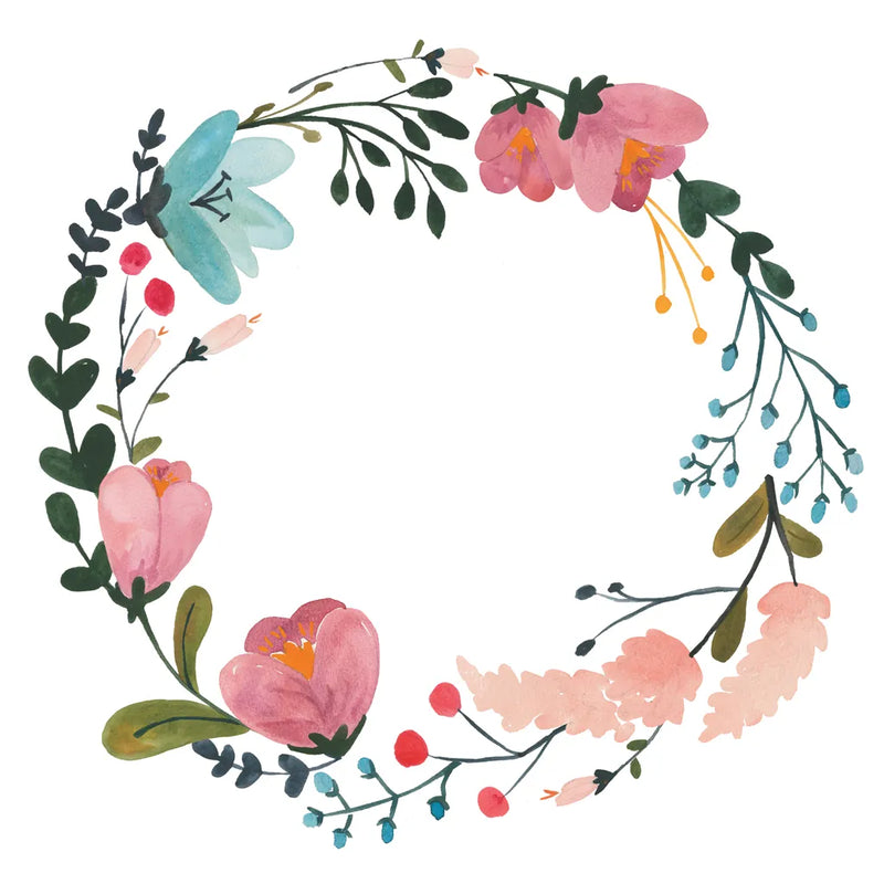 Romantic Floral Wreath II by Wild Apple Portfolio. SKU 66370a. Archival Giclee Fine art print for wall decor.