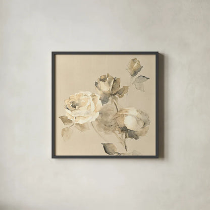 Rose Blossoms Crop by Wild Apple Portfolio. Shown in a sleek black glass frame for a contemporary gallery look. Available as an archival giclee rolled canvas, fine art paper, or poster print. SKU 15599a.