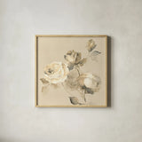 Rose Blossoms Crop by Wild Apple Portfolio. Shown in a natural wood glass frame for a timeless modern aesthetic. Available as an archival giclee rolled canvas, fine art paper, or poster print. SKU 15599a.