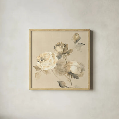 Rose Blossoms Crop by Wild Apple Portfolio. Shown in a natural wood glass frame for a timeless modern aesthetic. Available as an archival giclee rolled canvas, fine art paper, or poster print. SKU 15599a.
