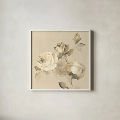 Rose Blossoms Crop by Wild Apple Portfolio. Shown in a crisp white glass frame for a clean and minimalist style. Available as an archival giclee rolled canvas, fine art paper, or poster print. SKU 15599a.