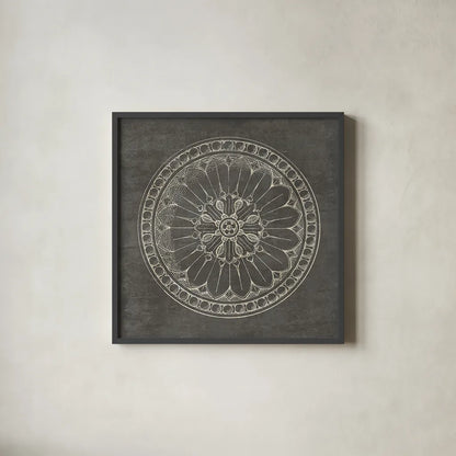 Rosette I Gray by Wild Apple Portfolio. Shown in a sleek black glass frame for a contemporary gallery look. Available as an archival giclee rolled canvas, fine art paper, or poster print. SKU 21573a.