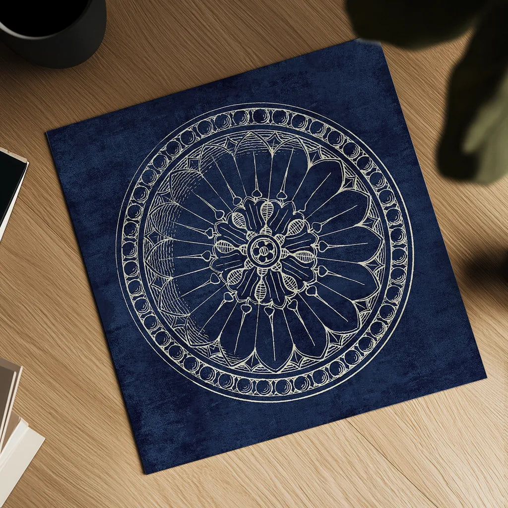 Rosette I Indigo by Wild Apple Portfolio. Shown as a detailed flat fine art print, highlighting archival giclee quality. Available as an archival giclee rolled canvas, fine art paper, or poster print. SKU 23696a.