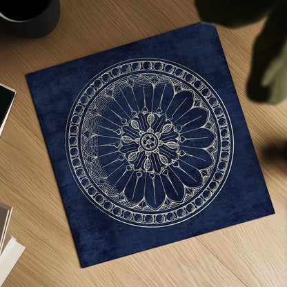 Rosette I Indigo by Wild Apple Portfolio. Shown as a detailed flat fine art print, highlighting archival giclee quality. Available as an archival giclee rolled canvas, fine art paper, or poster print. SKU 23696a.