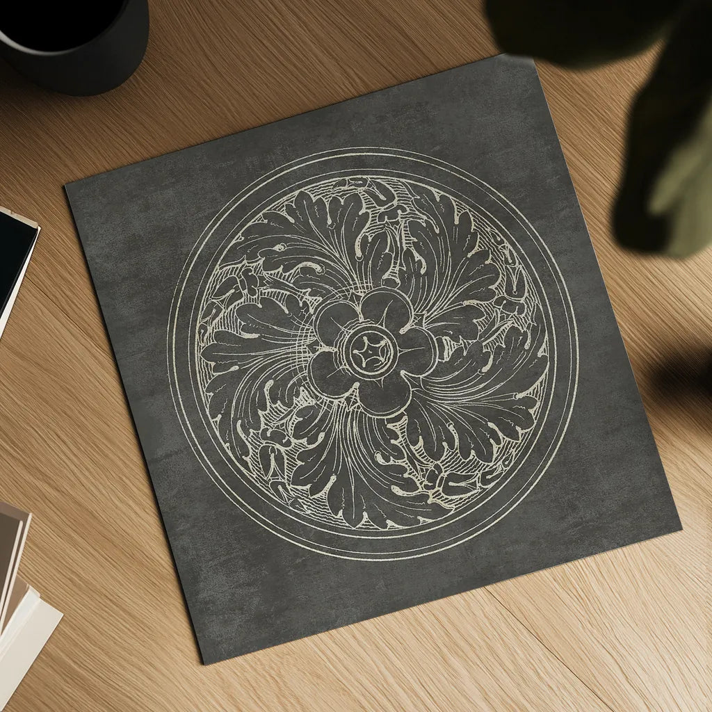 Rosette II Gray by Wild Apple Portfolio. Shown as a detailed flat fine art print, highlighting archival giclee quality. Available as an archival giclee rolled canvas, fine art paper, or poster print. SKU 21574a.