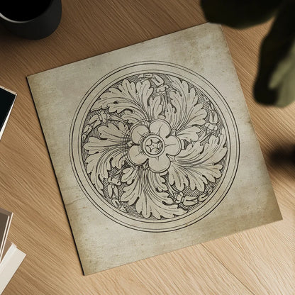 Rosette II Neutral by Wild Apple Portfolio. Shown as a detailed flat fine art print, highlighting archival giclee quality. Available as an archival giclee rolled canvas, fine art paper, or poster print. SKU 24305a.