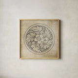 Rosette II Neutral by Wild Apple Portfolio. Shown in a natural wood glass frame for a timeless modern aesthetic. Available as an archival giclee rolled canvas, fine art paper, or poster print. SKU 24305a.