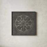 Rosette III Gray by Wild Apple Portfolio. Shown in a sleek black glass frame for a contemporary gallery look. Available as an archival giclee rolled canvas, fine art paper, or poster print. SKU 21575a.
